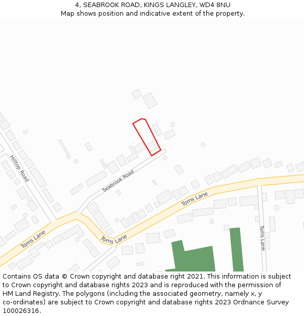 4, SEABROOK ROAD, KINGS LANGLEY, WD4 8NU: Location map and indicative extent of plot