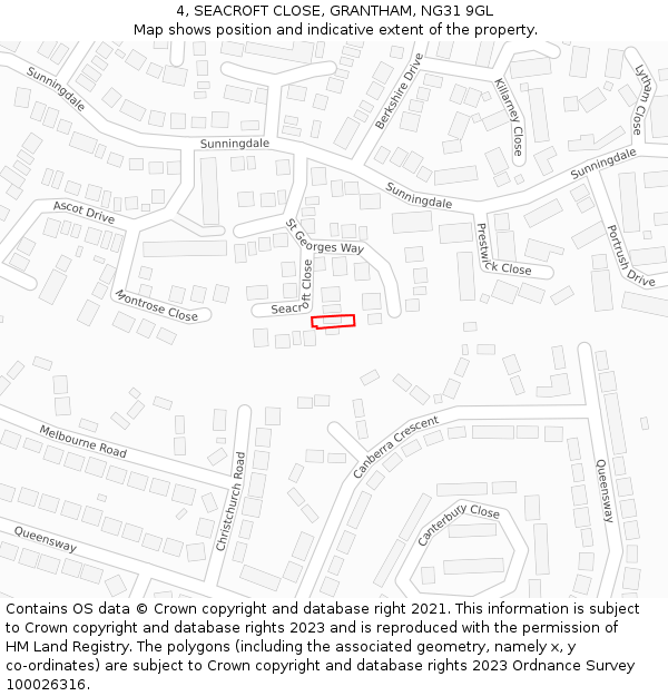 4, SEACROFT CLOSE, GRANTHAM, NG31 9GL: Location map and indicative extent of plot