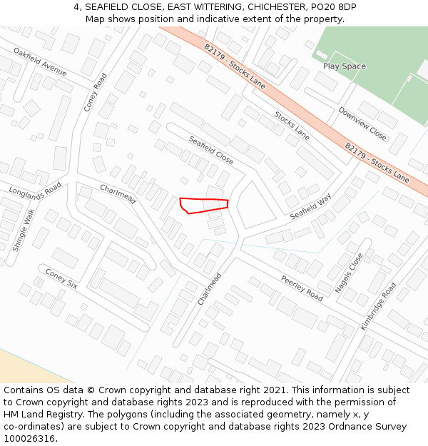 4, SEAFIELD CLOSE, EAST WITTERING, CHICHESTER, PO20 8DP: Location map and indicative extent of plot