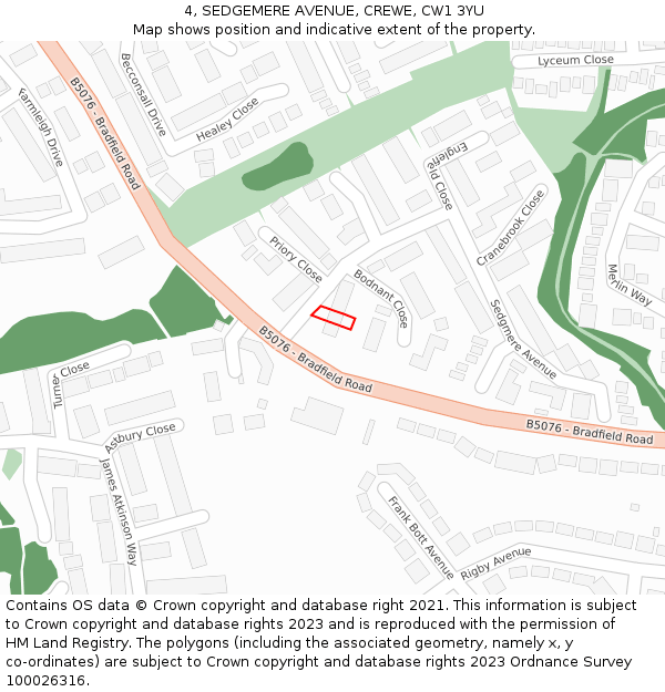 4, SEDGEMERE AVENUE, CREWE, CW1 3YU: Location map and indicative extent of plot