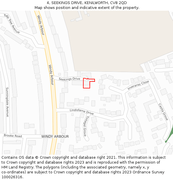 4, SEEKINGS DRIVE, KENILWORTH, CV8 2QD: Location map and indicative extent of plot