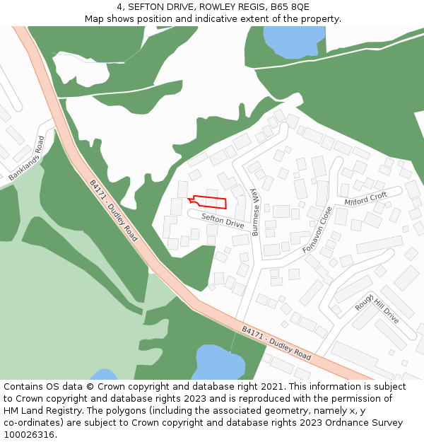 4, SEFTON DRIVE, ROWLEY REGIS, B65 8QE: Location map and indicative extent of plot