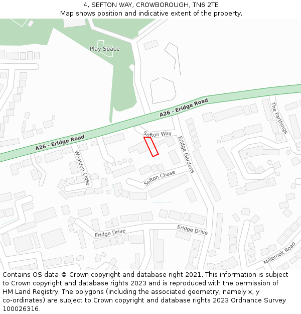 4, SEFTON WAY, CROWBOROUGH, TN6 2TE: Location map and indicative extent of plot