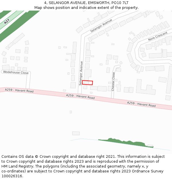 4, SELANGOR AVENUE, EMSWORTH, PO10 7LT: Location map and indicative extent of plot