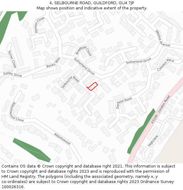 4, SELBOURNE ROAD, GUILDFORD, GU4 7JP: Location map and indicative extent of plot