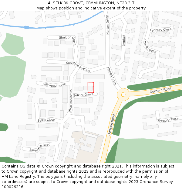4, SELKIRK GROVE, CRAMLINGTON, NE23 3LT: Location map and indicative extent of plot