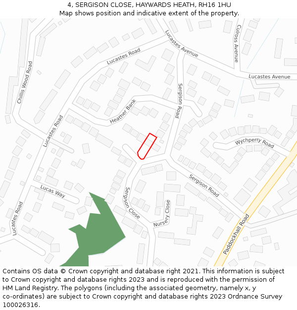 4, SERGISON CLOSE, HAYWARDS HEATH, RH16 1HU: Location map and indicative extent of plot