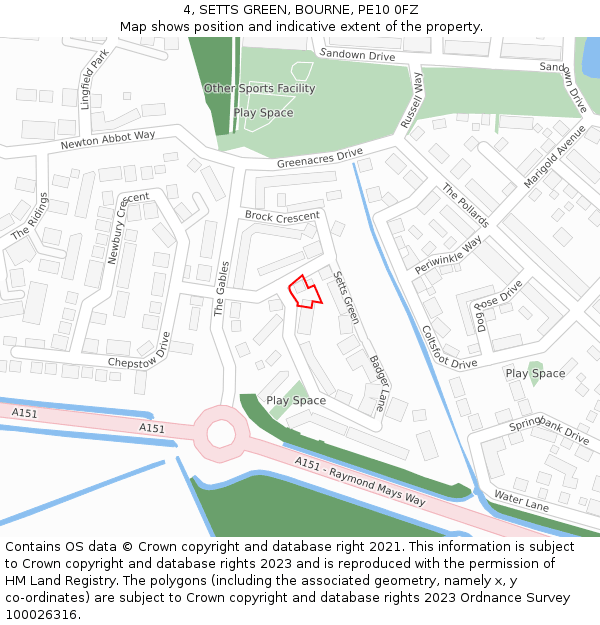 4, SETTS GREEN, BOURNE, PE10 0FZ: Location map and indicative extent of plot