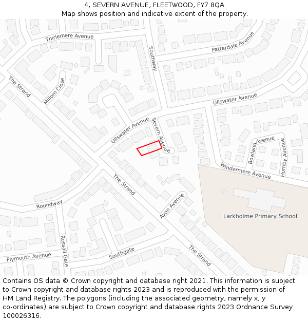 4, SEVERN AVENUE, FLEETWOOD, FY7 8QA: Location map and indicative extent of plot