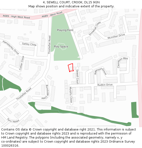 4, SEWELL COURT, CROOK, DL15 9GN: Location map and indicative extent of plot