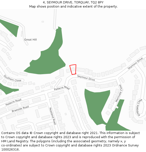 4, SEYMOUR DRIVE, TORQUAY, TQ2 8PY: Location map and indicative extent of plot