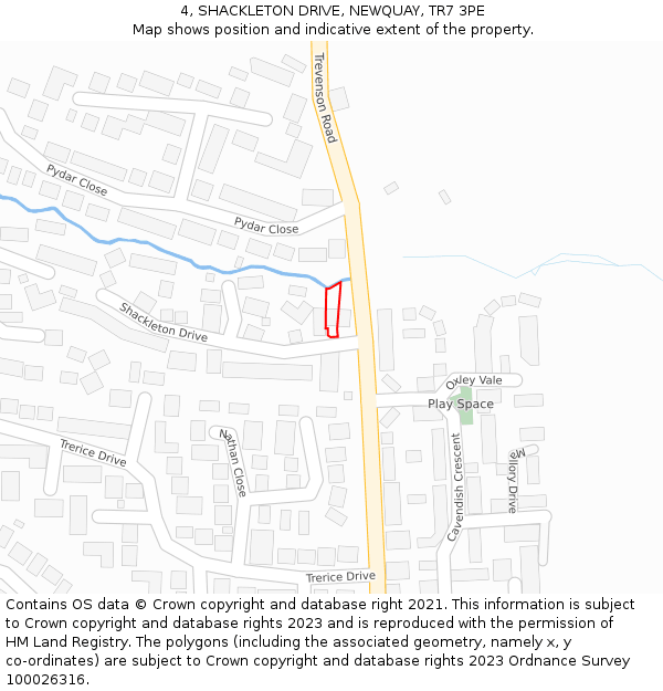 4, SHACKLETON DRIVE, NEWQUAY, TR7 3PE: Location map and indicative extent of plot