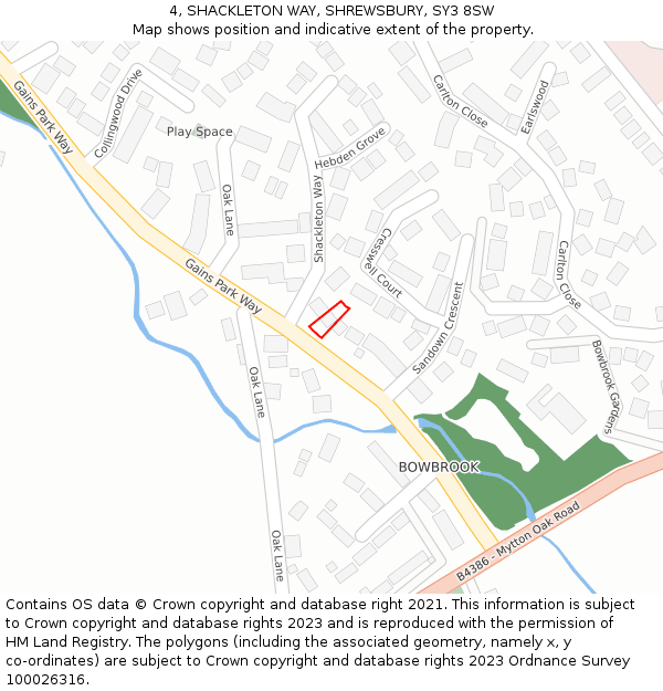 4, SHACKLETON WAY, SHREWSBURY, SY3 8SW: Location map and indicative extent of plot