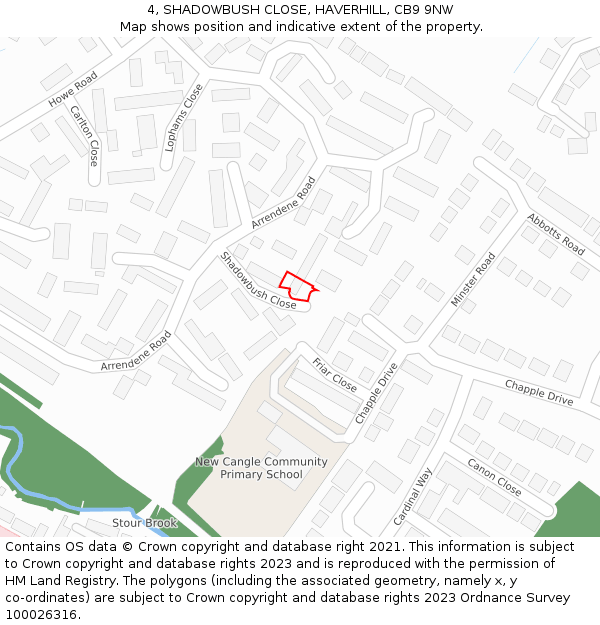 4, SHADOWBUSH CLOSE, HAVERHILL, CB9 9NW: Location map and indicative extent of plot