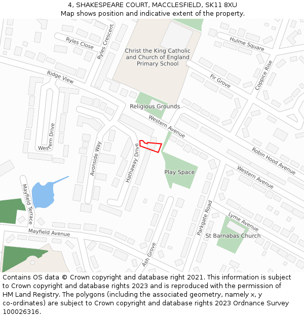 4, SHAKESPEARE COURT, MACCLESFIELD, SK11 8XU: Location map and indicative extent of plot