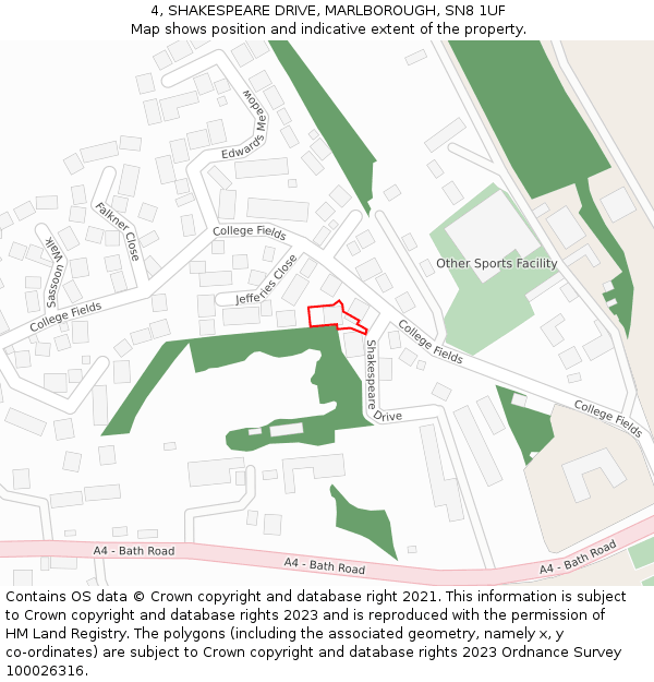 4, SHAKESPEARE DRIVE, MARLBOROUGH, SN8 1UF: Location map and indicative extent of plot