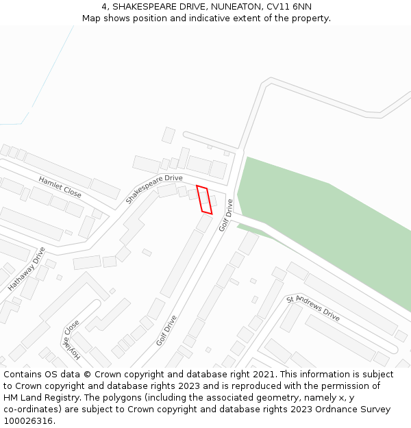 4, SHAKESPEARE DRIVE, NUNEATON, CV11 6NN: Location map and indicative extent of plot