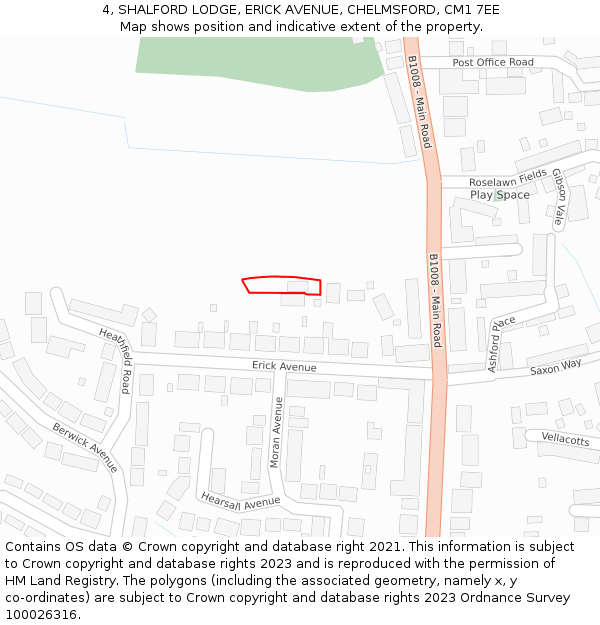 4, SHALFORD LODGE, ERICK AVENUE, CHELMSFORD, CM1 7EE: Location map and indicative extent of plot