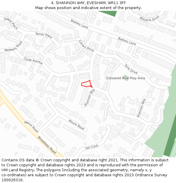 4, SHANNON WAY, EVESHAM, WR11 3FF: Location map and indicative extent of plot