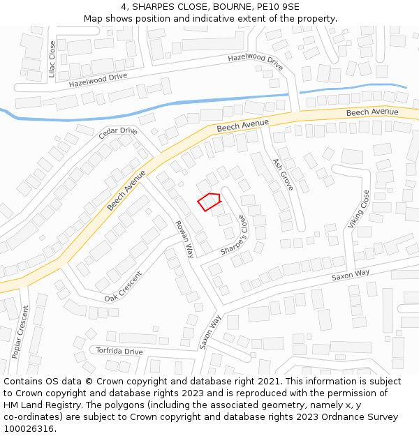 4, SHARPES CLOSE, BOURNE, PE10 9SE: Location map and indicative extent of plot