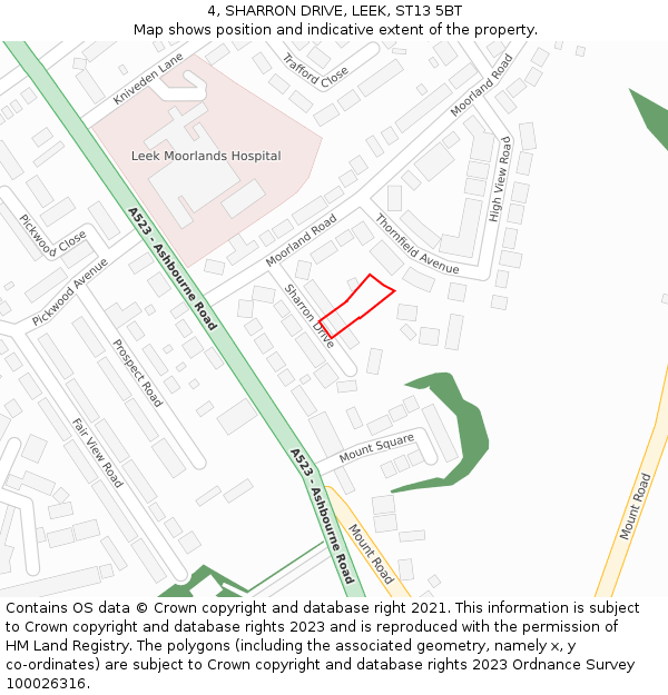 4, SHARRON DRIVE, LEEK, ST13 5BT: Location map and indicative extent of plot