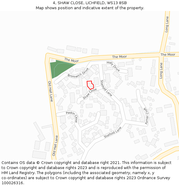 4, SHAW CLOSE, LICHFIELD, WS13 8SB: Location map and indicative extent of plot