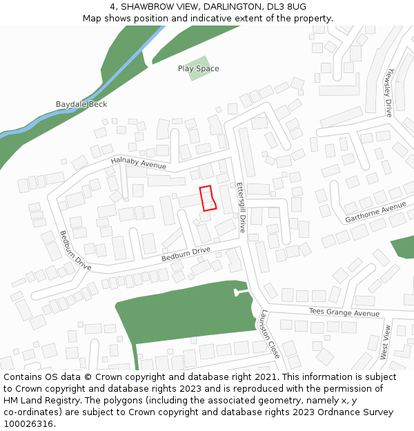 4, SHAWBROW VIEW, DARLINGTON, DL3 8UG: Location map and indicative extent of plot
