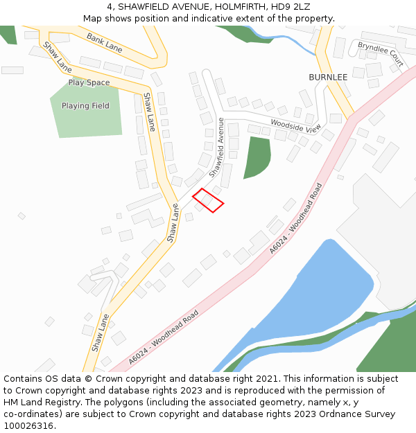 4, SHAWFIELD AVENUE, HOLMFIRTH, HD9 2LZ: Location map and indicative extent of plot