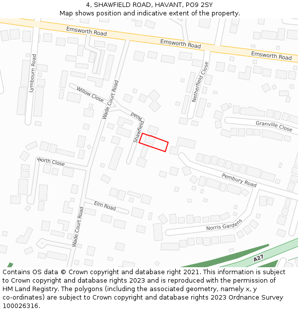 4, SHAWFIELD ROAD, HAVANT, PO9 2SY: Location map and indicative extent of plot