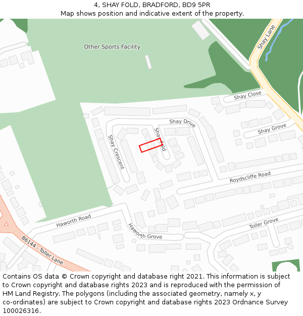 4, SHAY FOLD, BRADFORD, BD9 5PR: Location map and indicative extent of plot