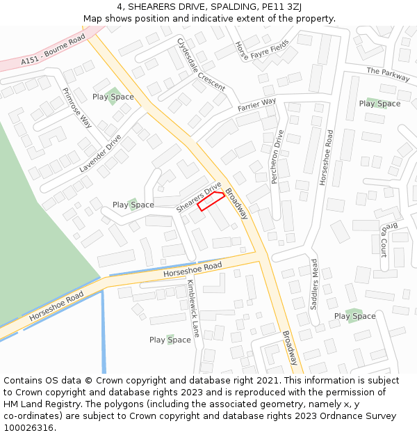 4, SHEARERS DRIVE, SPALDING, PE11 3ZJ: Location map and indicative extent of plot