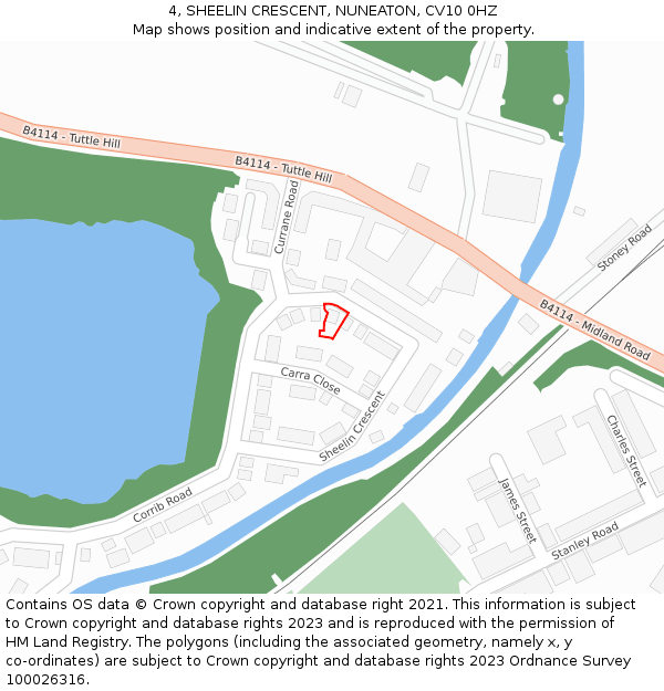 4, SHEELIN CRESCENT, NUNEATON, CV10 0HZ: Location map and indicative extent of plot