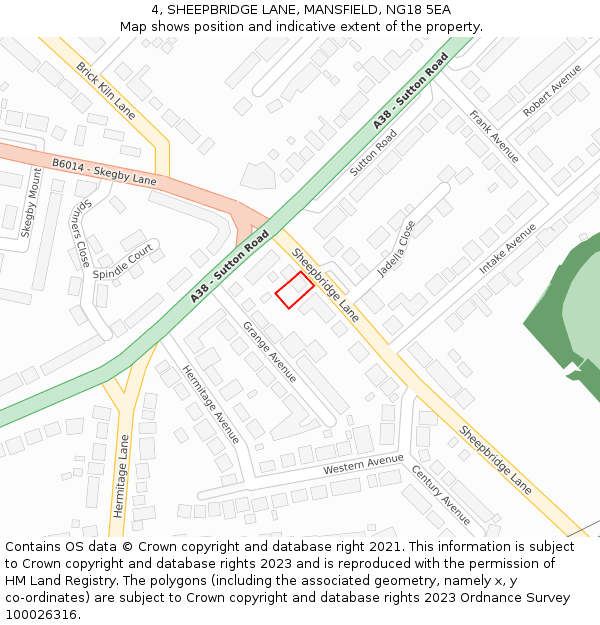 4, SHEEPBRIDGE LANE, MANSFIELD, NG18 5EA: Location map and indicative extent of plot