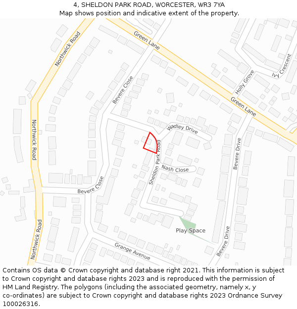 4, SHELDON PARK ROAD, WORCESTER, WR3 7YA: Location map and indicative extent of plot