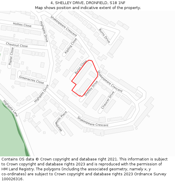 4, SHELLEY DRIVE, DRONFIELD, S18 1NF: Location map and indicative extent of plot