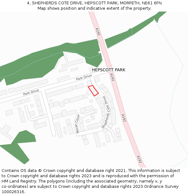 4, SHEPHERDS COTE DRIVE, HEPSCOTT PARK, MORPETH, NE61 6FN: Location map and indicative extent of plot