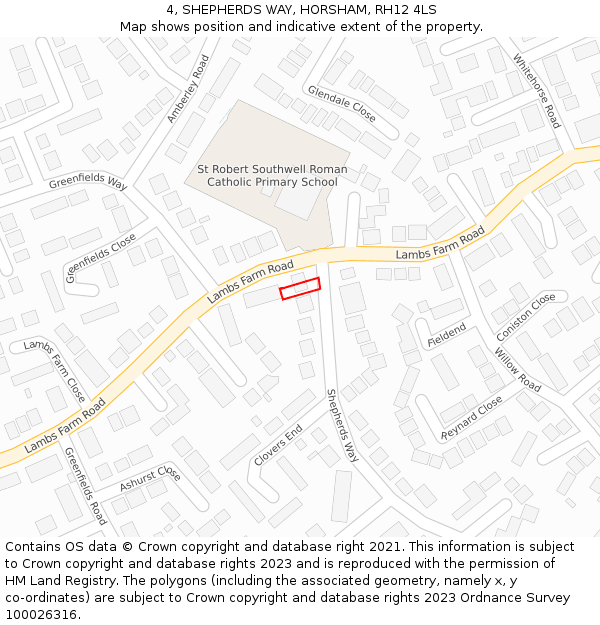 4, SHEPHERDS WAY, HORSHAM, RH12 4LS: Location map and indicative extent of plot