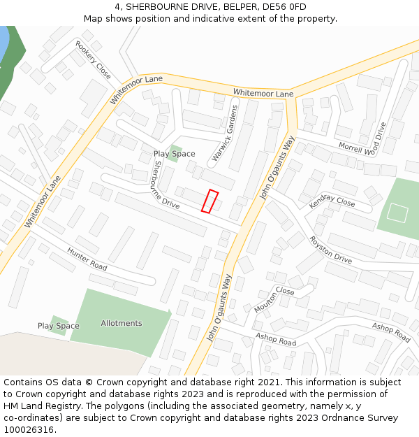 4, SHERBOURNE DRIVE, BELPER, DE56 0FD: Location map and indicative extent of plot