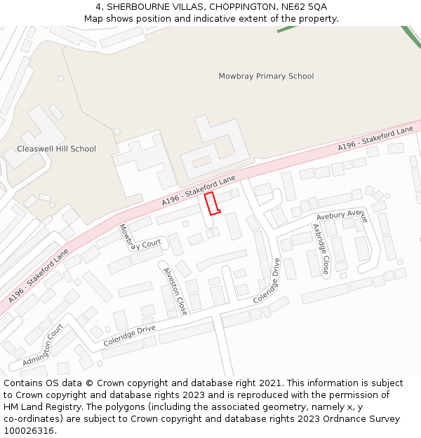 4, SHERBOURNE VILLAS, CHOPPINGTON, NE62 5QA: Location map and indicative extent of plot