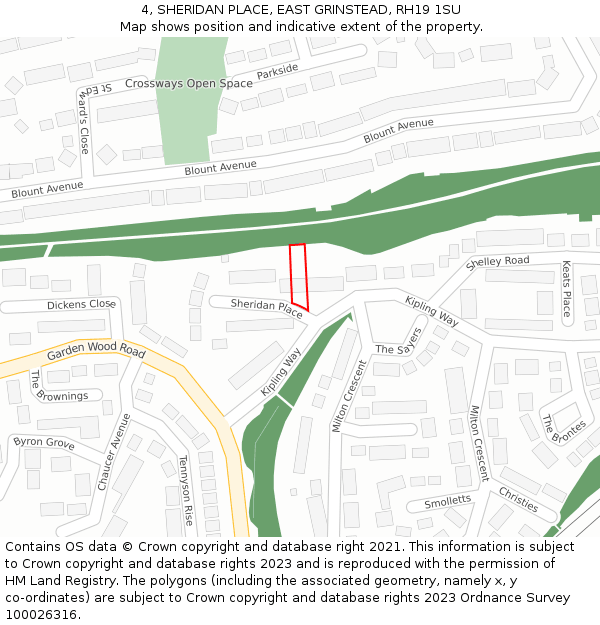 4, SHERIDAN PLACE, EAST GRINSTEAD, RH19 1SU: Location map and indicative extent of plot