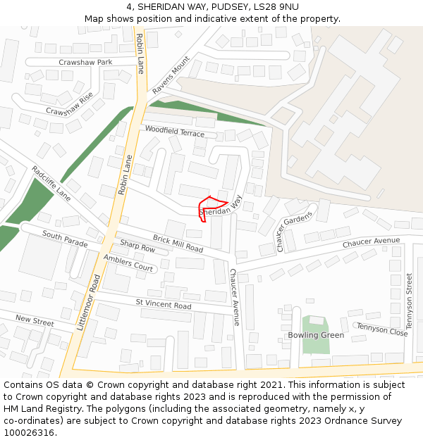 4, SHERIDAN WAY, PUDSEY, LS28 9NU: Location map and indicative extent of plot