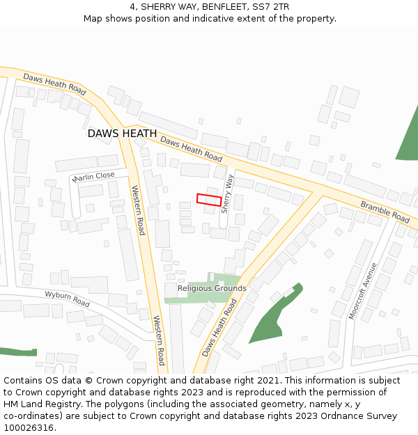 4, SHERRY WAY, BENFLEET, SS7 2TR: Location map and indicative extent of plot