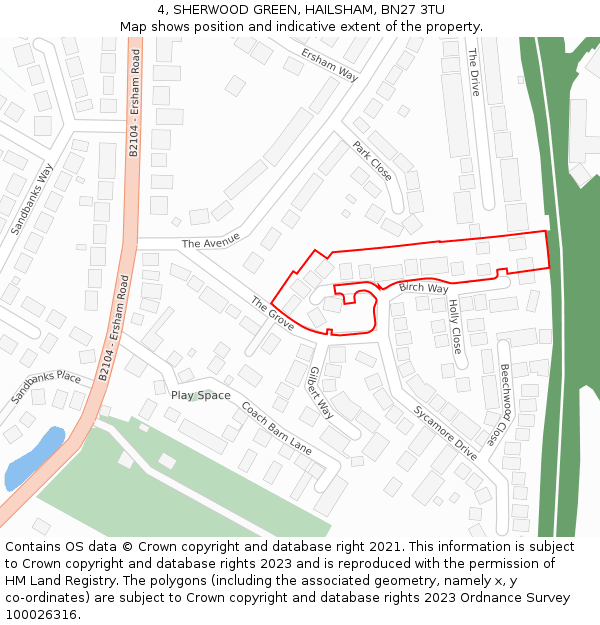 4, SHERWOOD GREEN, HAILSHAM, BN27 3TU: Location map and indicative extent of plot