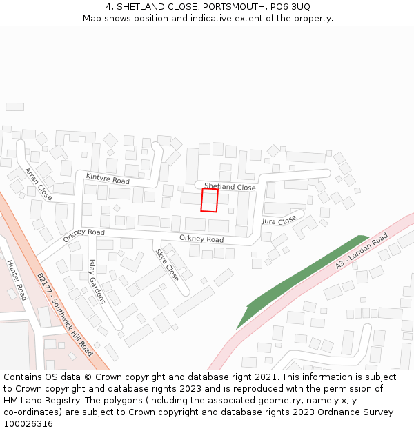 4, SHETLAND CLOSE, PORTSMOUTH, PO6 3UQ: Location map and indicative extent of plot