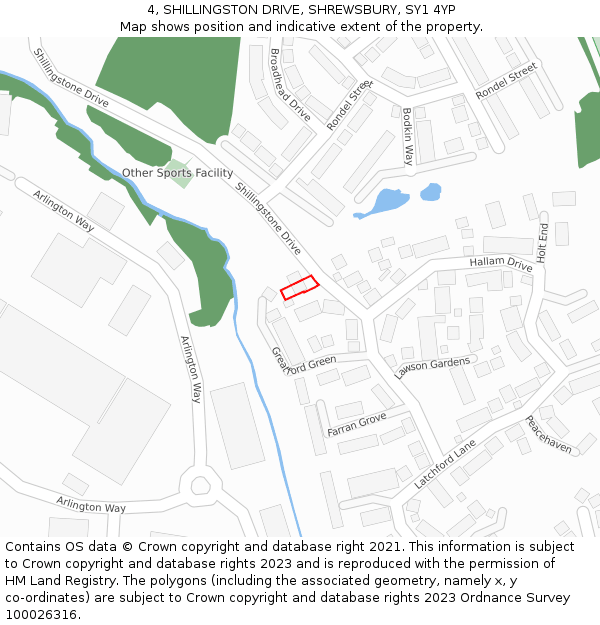 4, SHILLINGSTON DRIVE, SHREWSBURY, SY1 4YP: Location map and indicative extent of plot