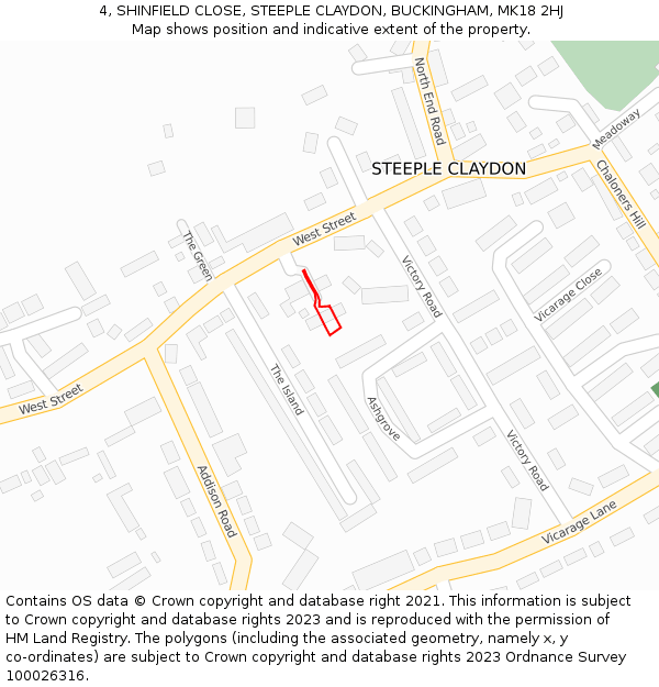 4, SHINFIELD CLOSE, STEEPLE CLAYDON, BUCKINGHAM, MK18 2HJ: Location map and indicative extent of plot