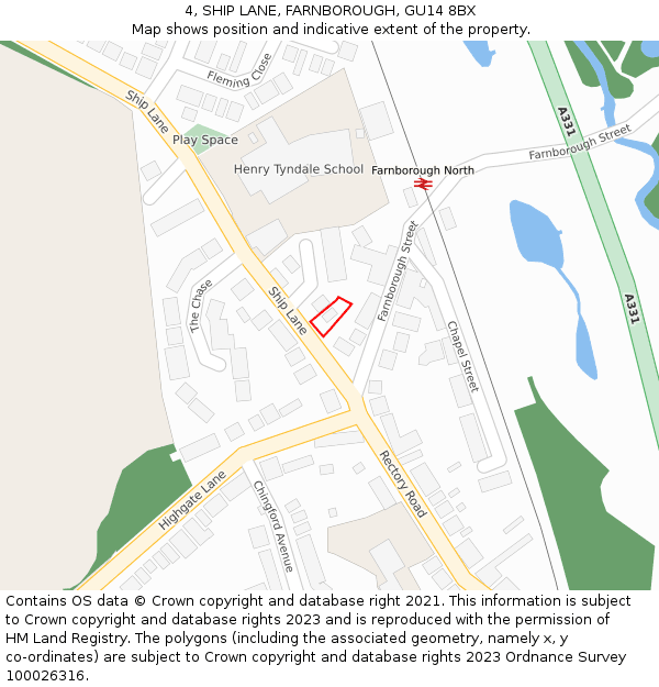 4, SHIP LANE, FARNBOROUGH, GU14 8BX: Location map and indicative extent of plot