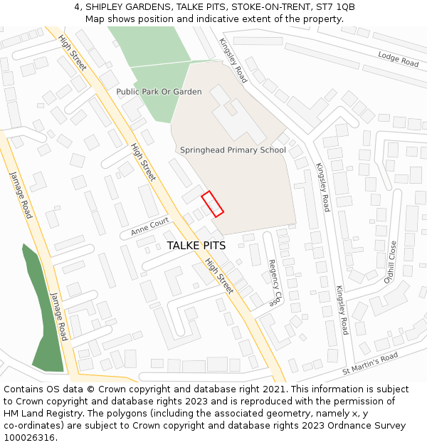 4, SHIPLEY GARDENS, TALKE PITS, STOKE-ON-TRENT, ST7 1QB: Location map and indicative extent of plot