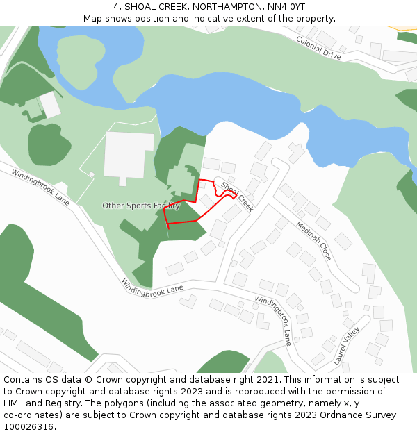 4, SHOAL CREEK, NORTHAMPTON, NN4 0YT: Location map and indicative extent of plot