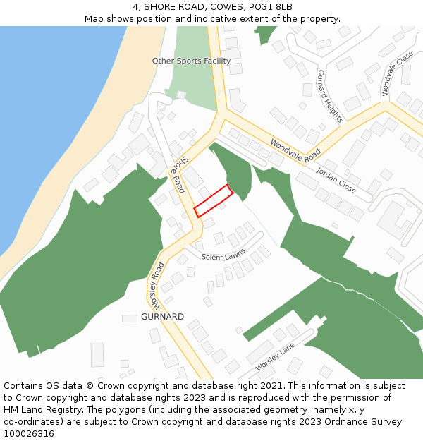 4, SHORE ROAD, COWES, PO31 8LB: Location map and indicative extent of plot